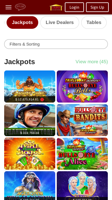Jackpot mobile du casino Omni