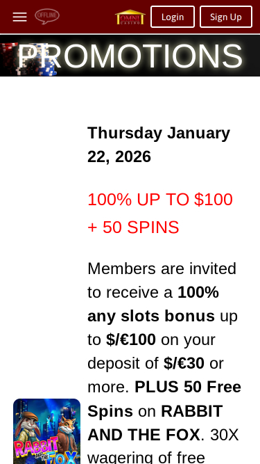 Promotions mobiles d'Omni Casino