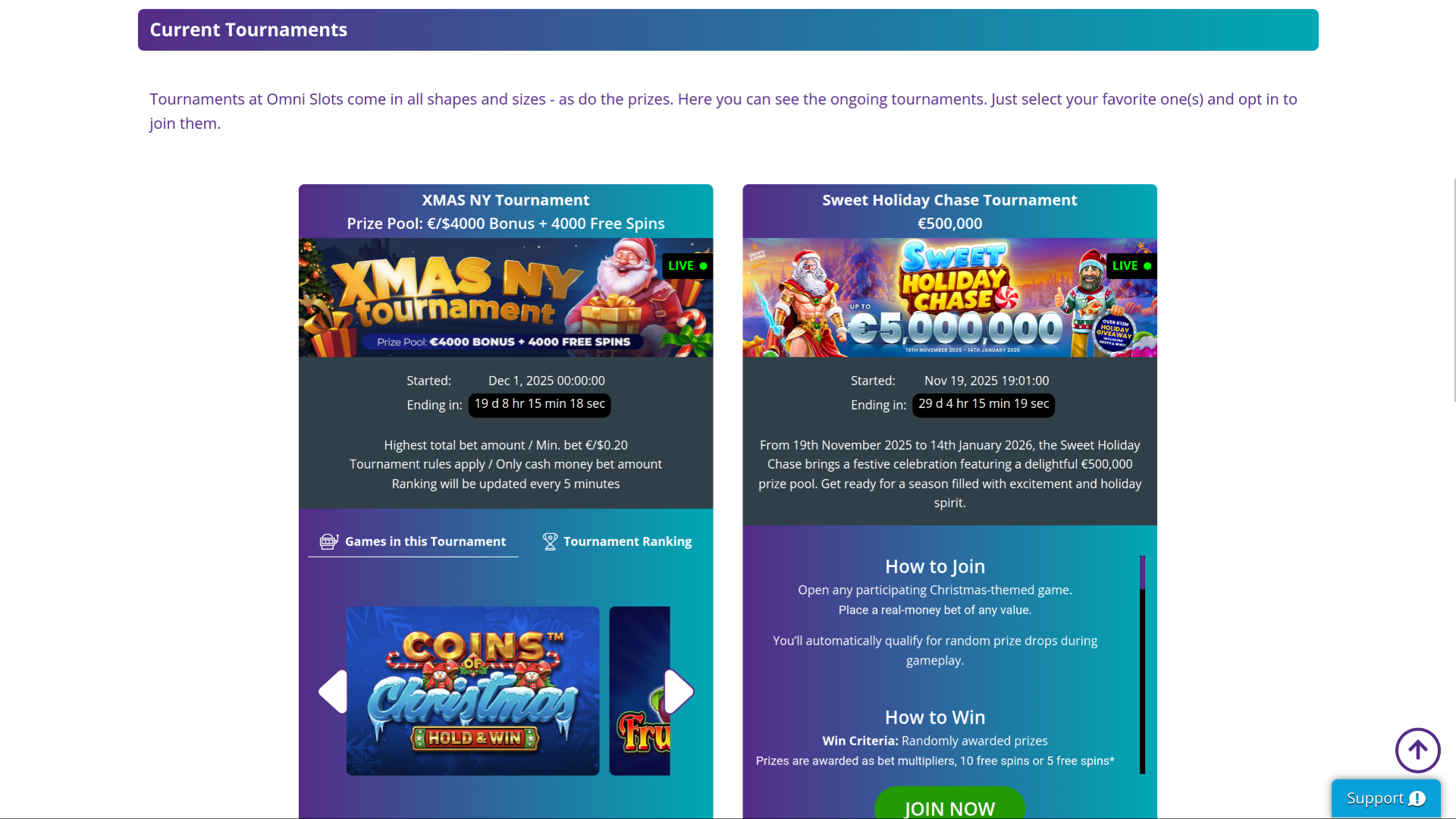 Omni Slots Casino Desktop Tournaments