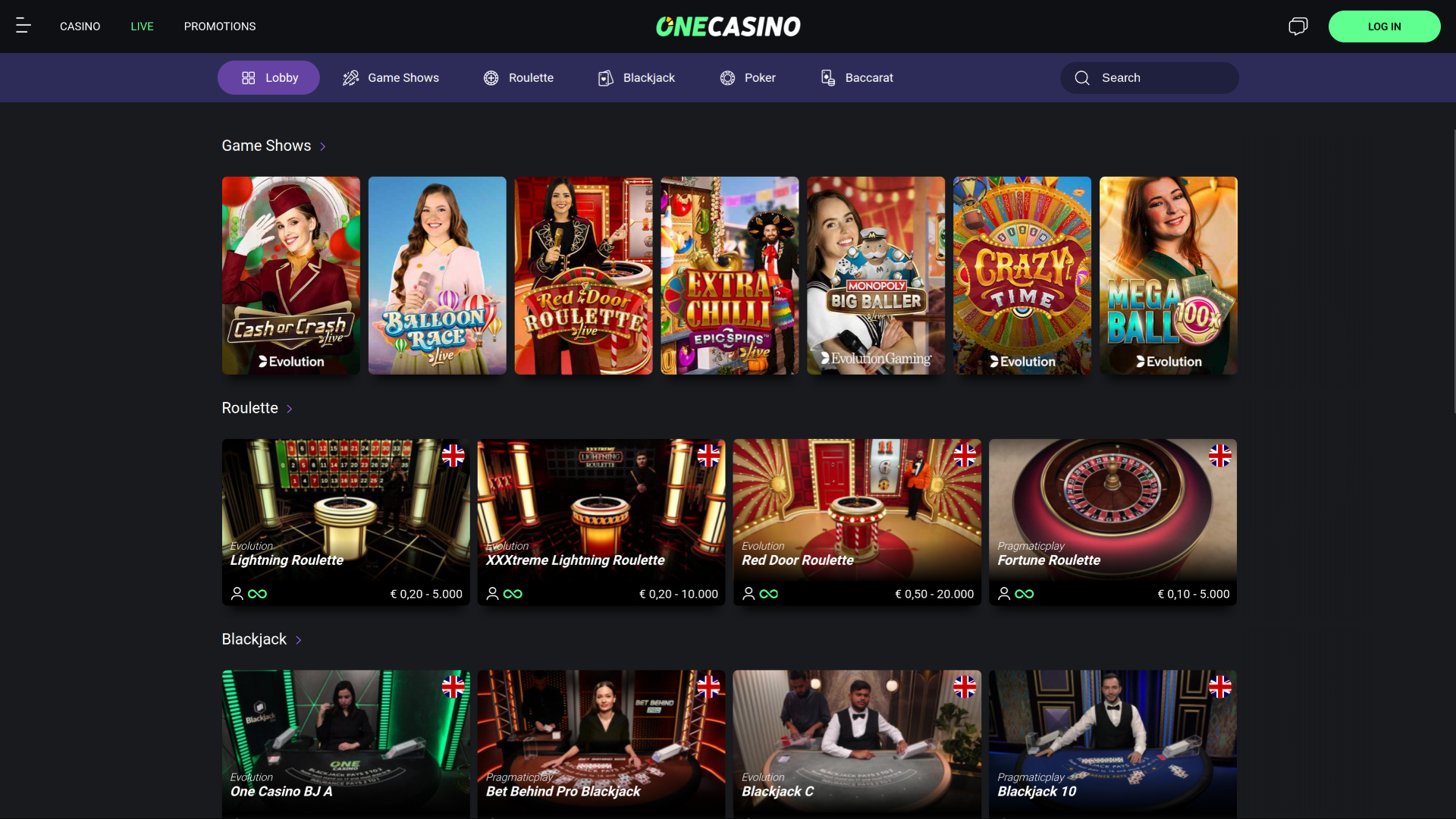 One casino avec croupier en direct sur ordinateur