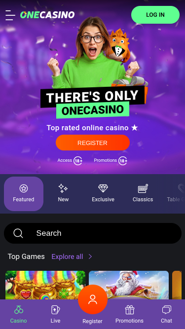 Page d'accueil mobile de One Casino