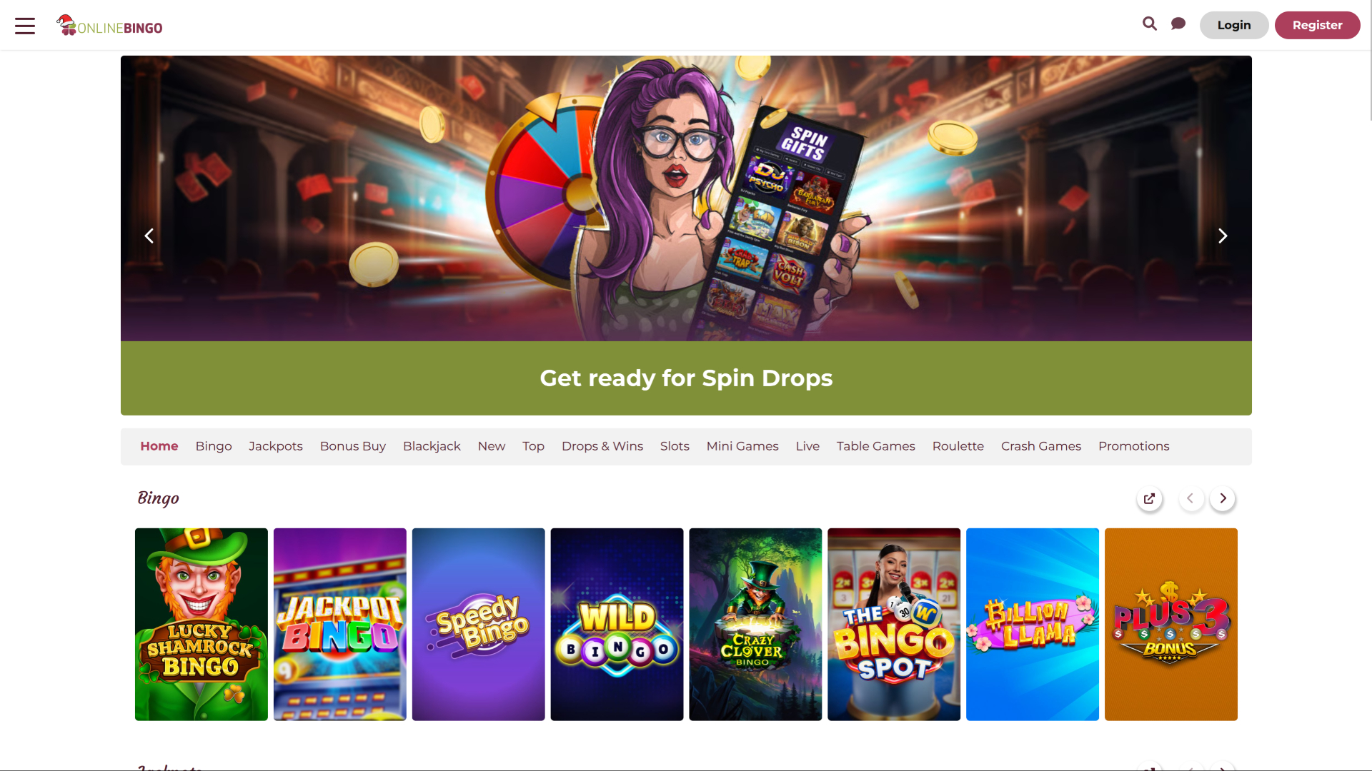 Page d'accueil du Online Bingo pour ordinateur