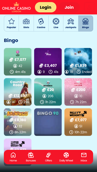 Casino en ligne Londres Bingo mobile