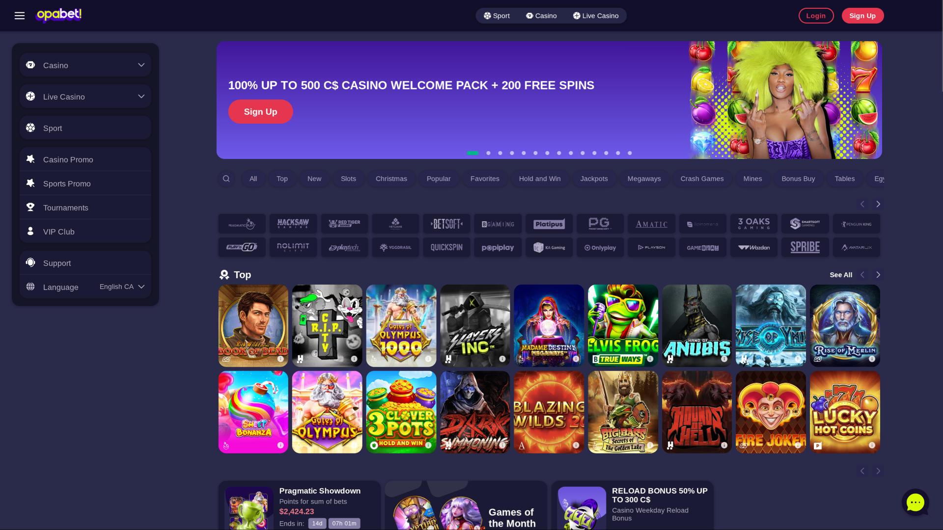 OpaBet Casino Desktop-Startseite