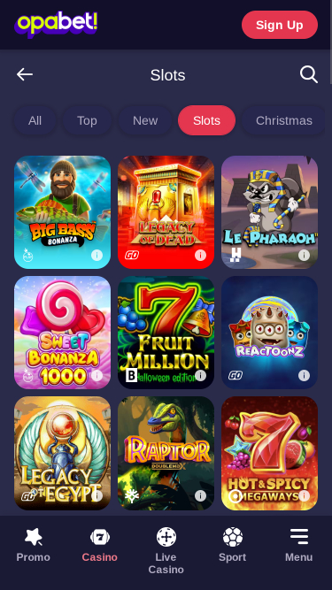 OpaBet Casino Mobile Games