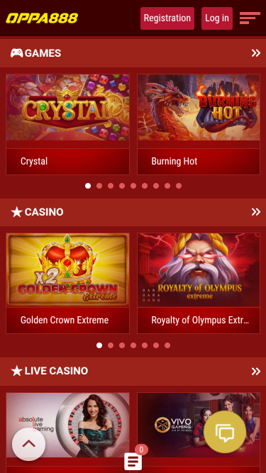 Page d'accueil mobile d'Oppa 888