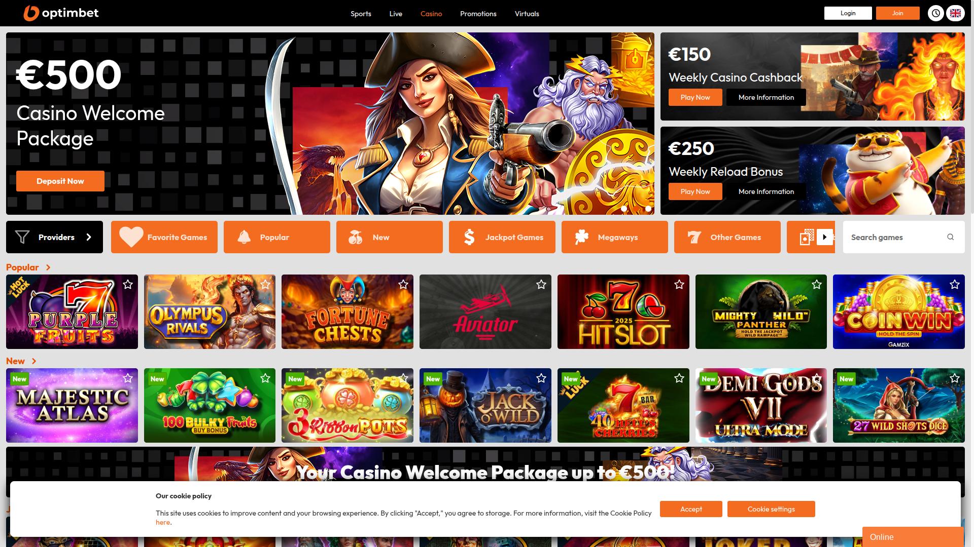 Optimbet Casino Games Desktop