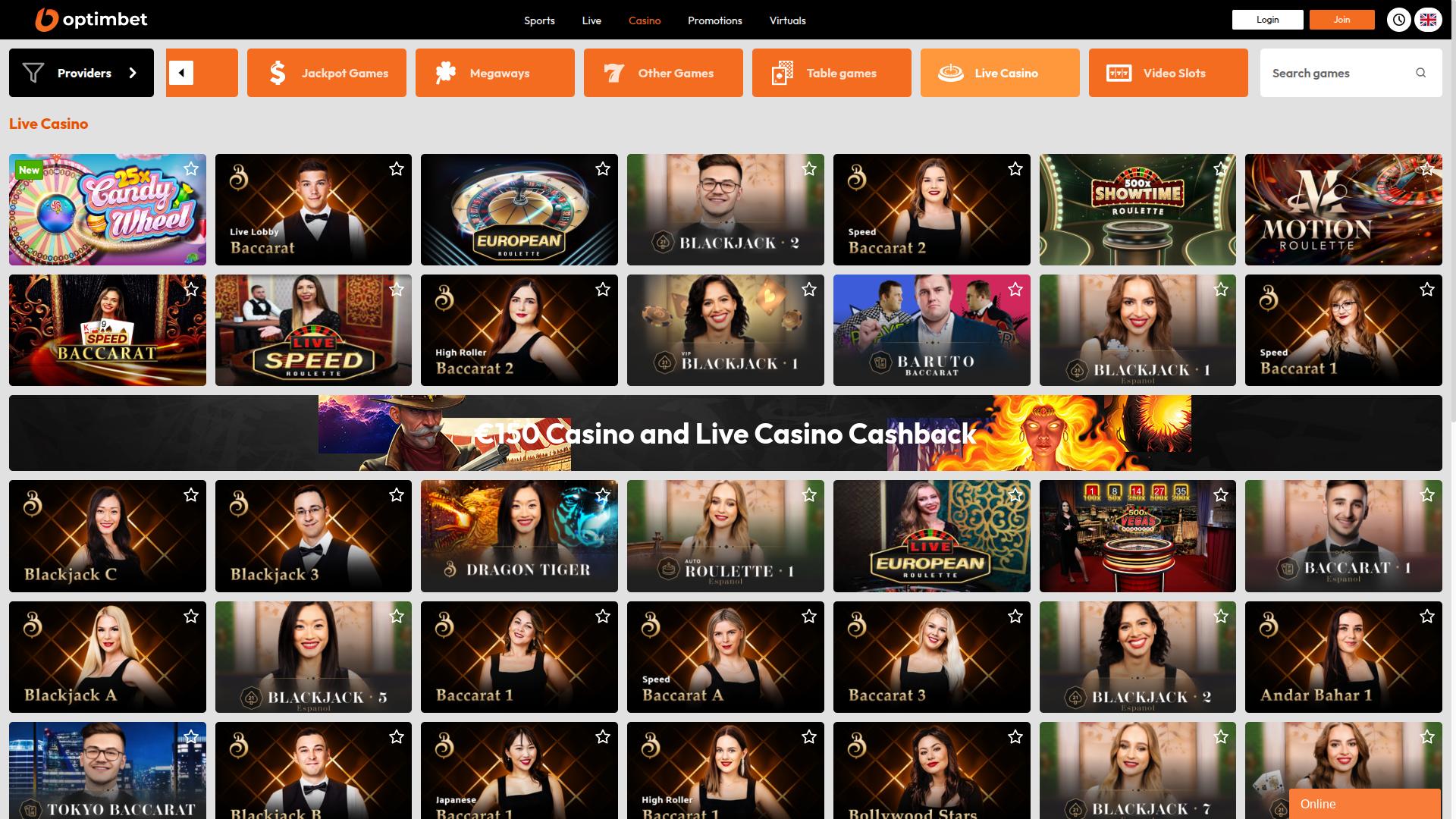 Optimbet Casino Live Dealer Desktop