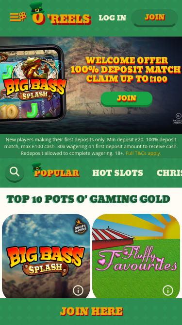 Página de inicio móvil de Oreels Casino