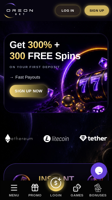 OreonBet Casino mobile homepage