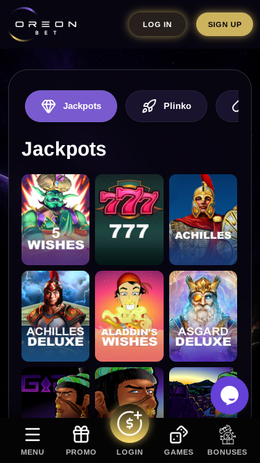 OreonBet Casino jackpot mobile page