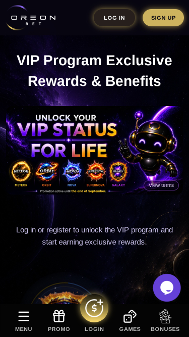 OreonBet Casino VIP mobile page