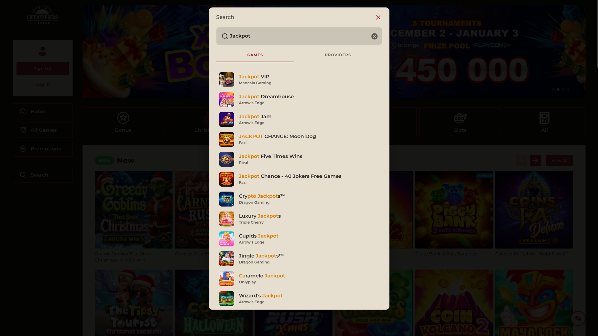 Jackpot de bureau du casino OrientXpress