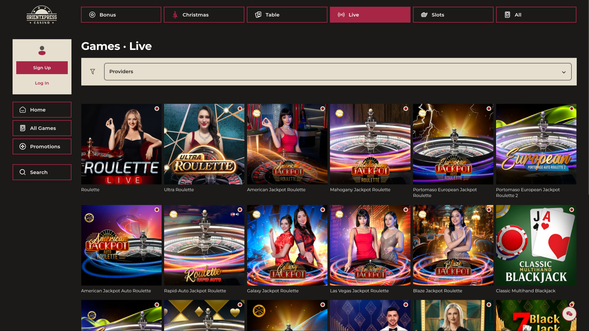 Casino OrientXpress pour ordinateur avec croupier en direct