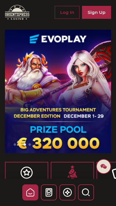 Page d'accueil mobile du casino OrientXpress