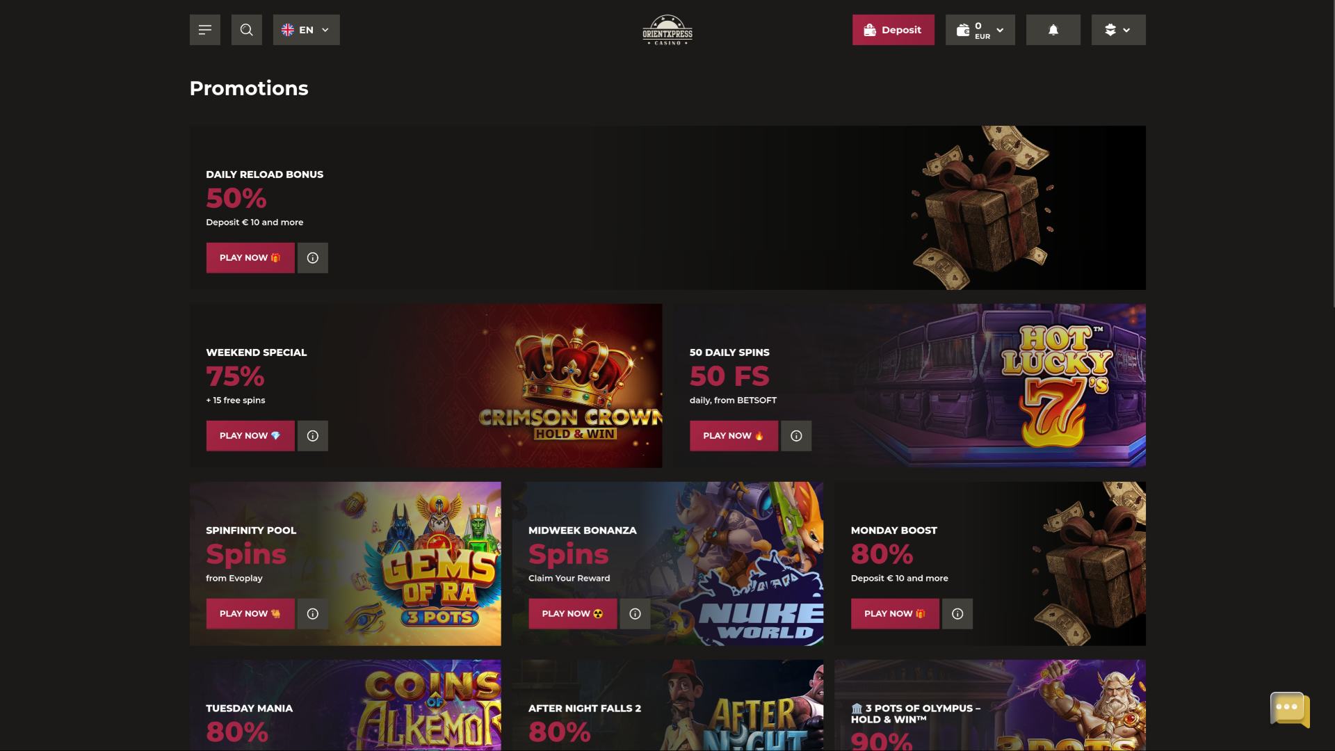 OrientXpress Casino Desktop-Aktionen