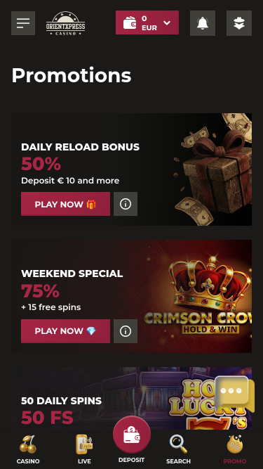 OrientXpress Casino Mobile-Aktionen
