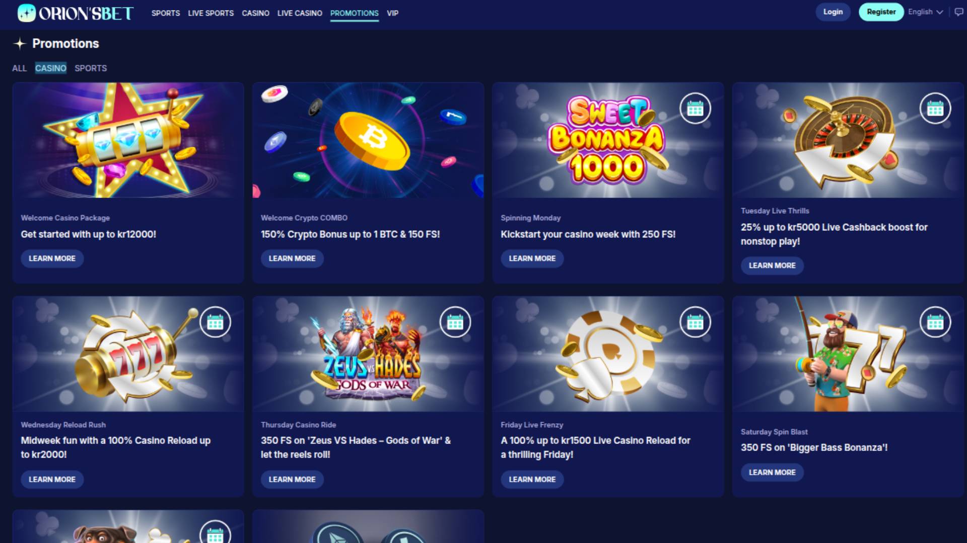 Promotions du casino Orion'sBet