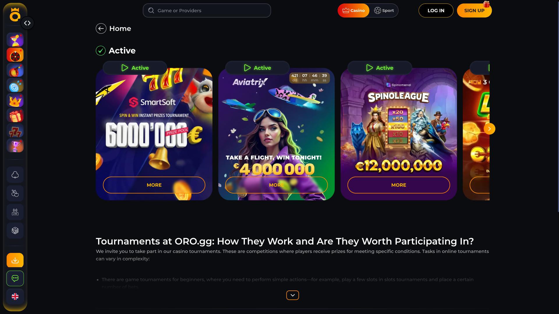 Tornei di Oro.gg Casino per desktop