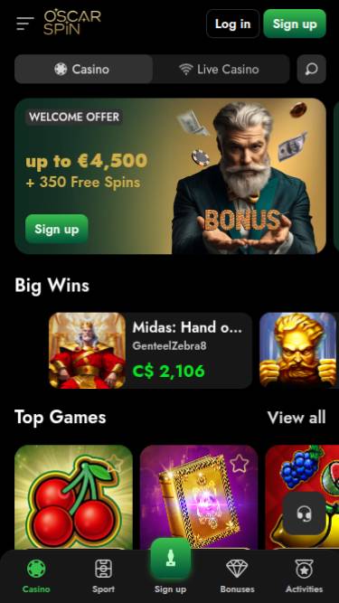 Capture d'écran mobile du jeu Oscarspin Casino