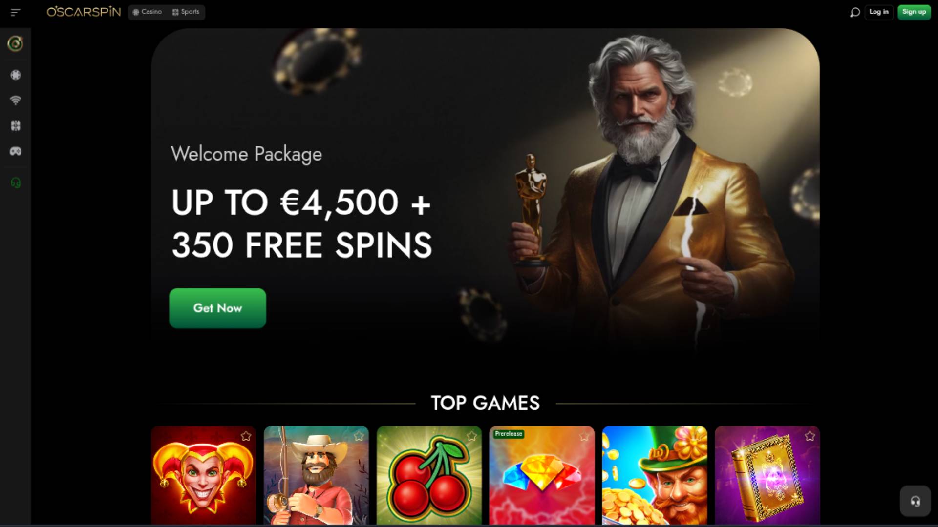 Capture d'écran de la page d'accueil du casino Oscarspin