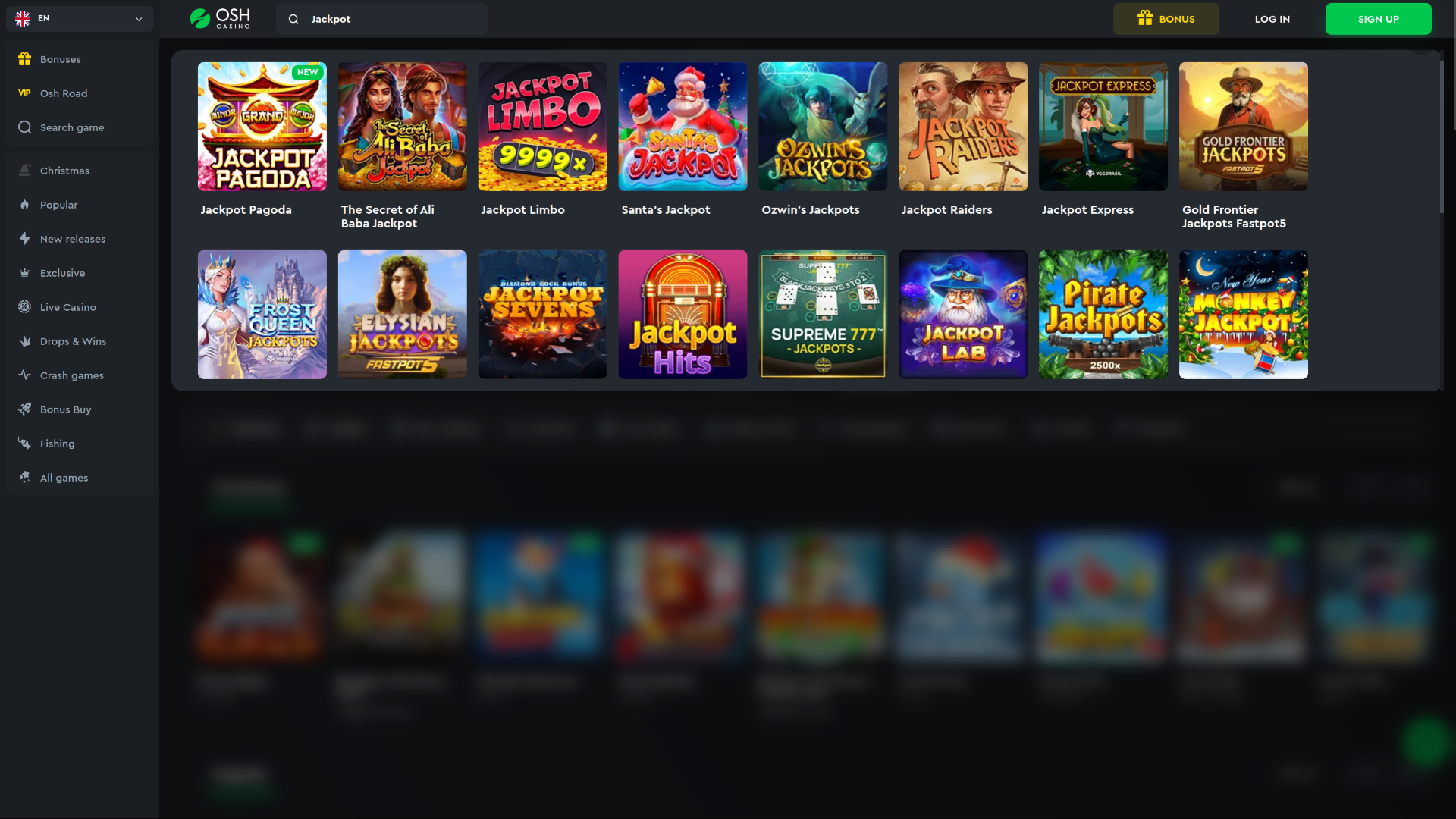 Jackpot desktop del casinò Osh