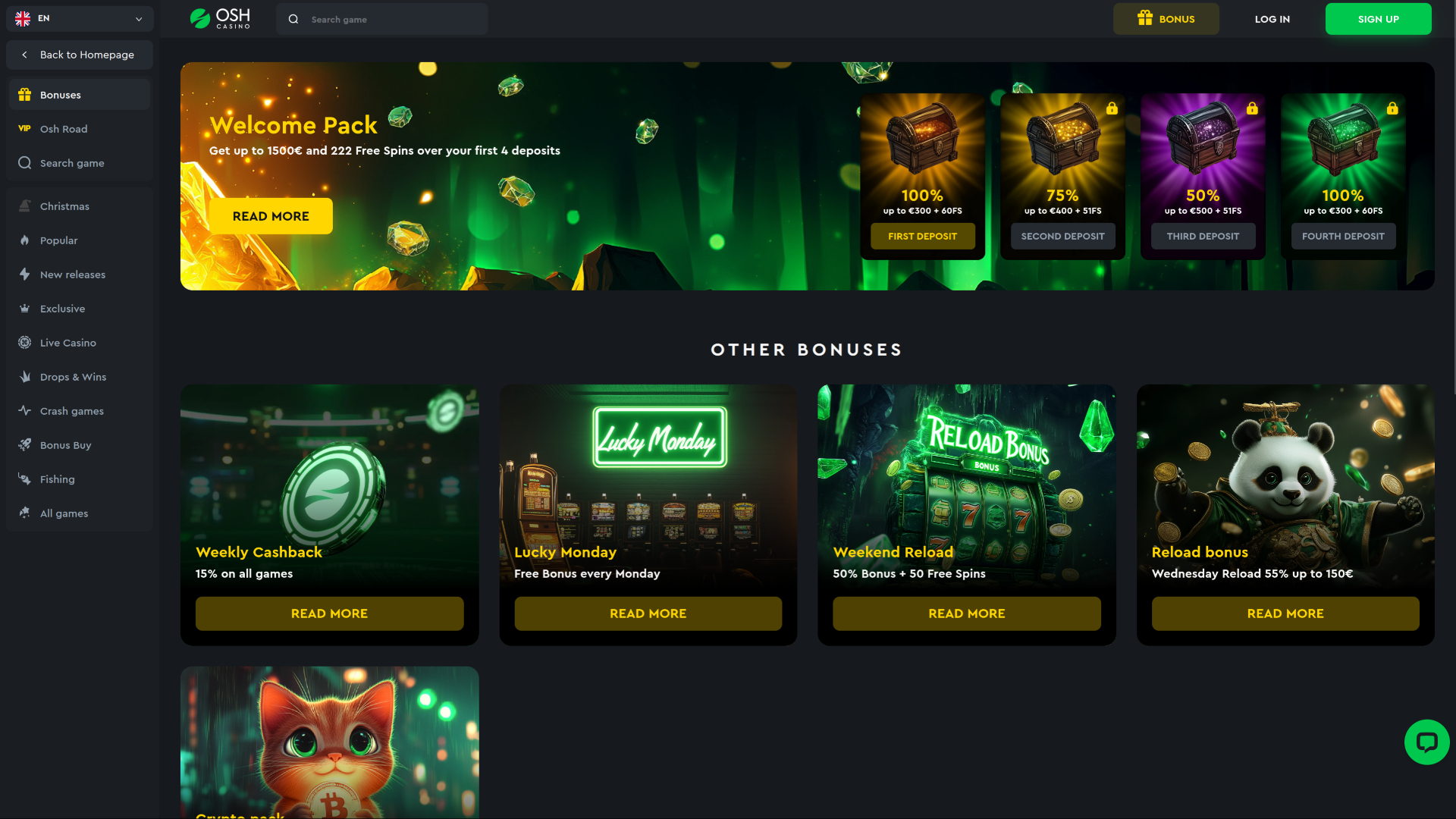 Promozioni desktop di Osh Casino