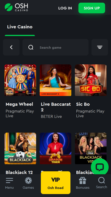 Osh Casino Mobile Live Dealer