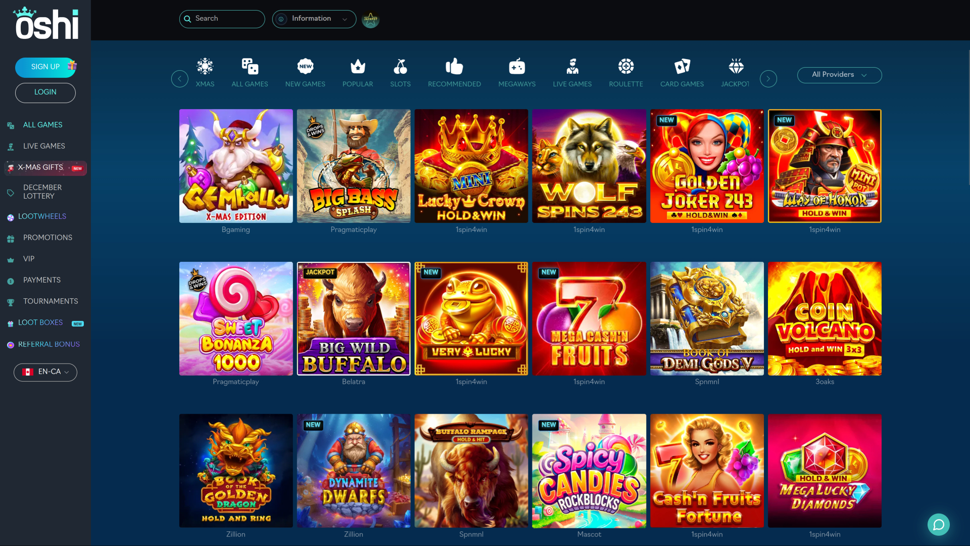 Jeux de casino Oshi sur ordinateur