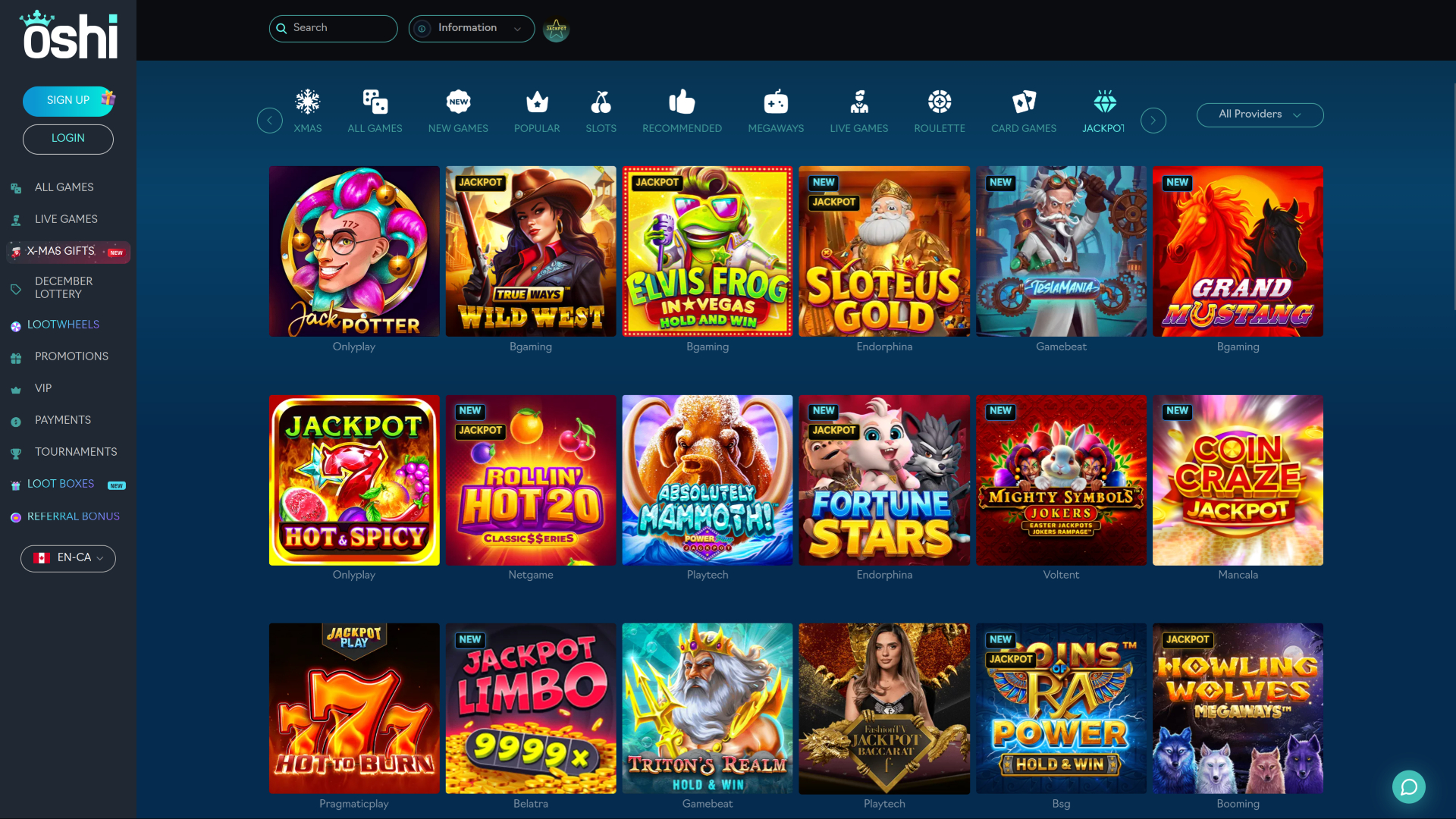 Jackpot du casino Oshi sur ordinateur