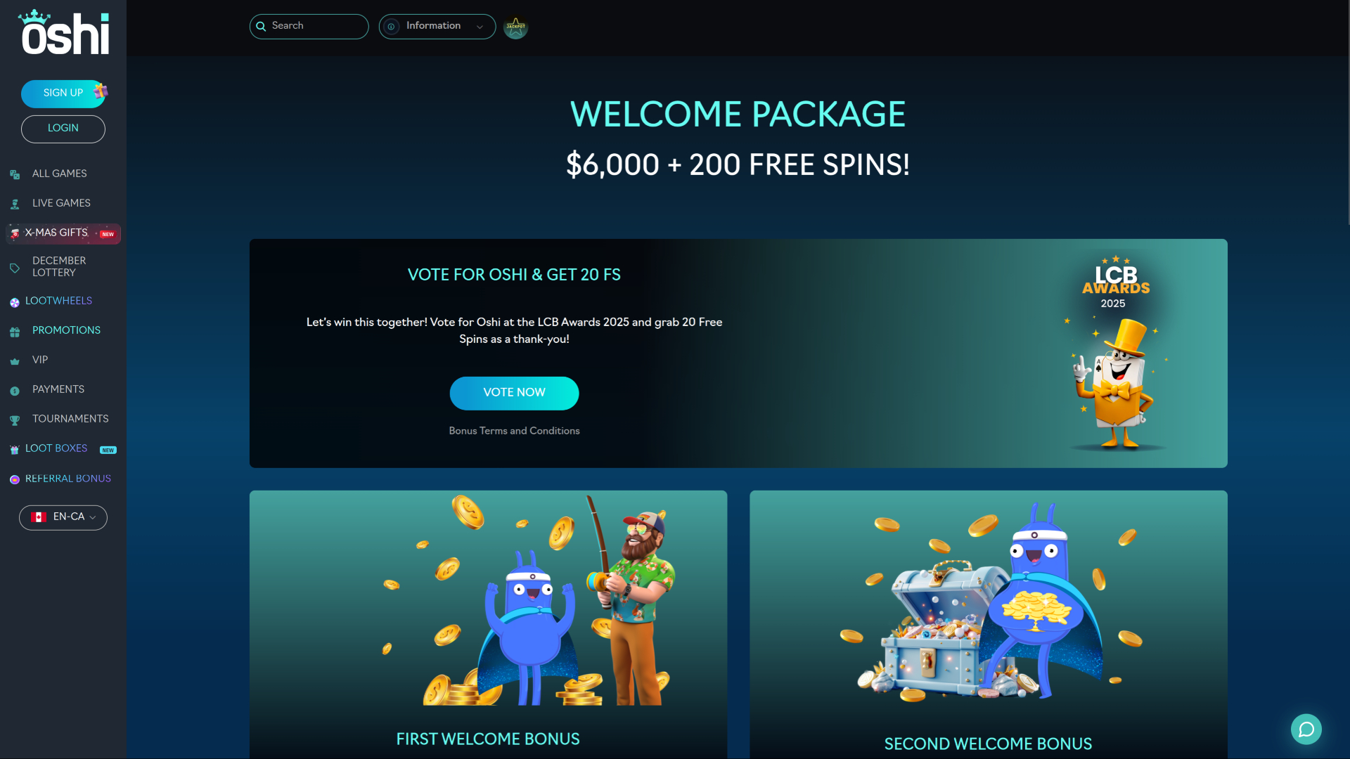 Promotions Oshi Casino sur ordinateur