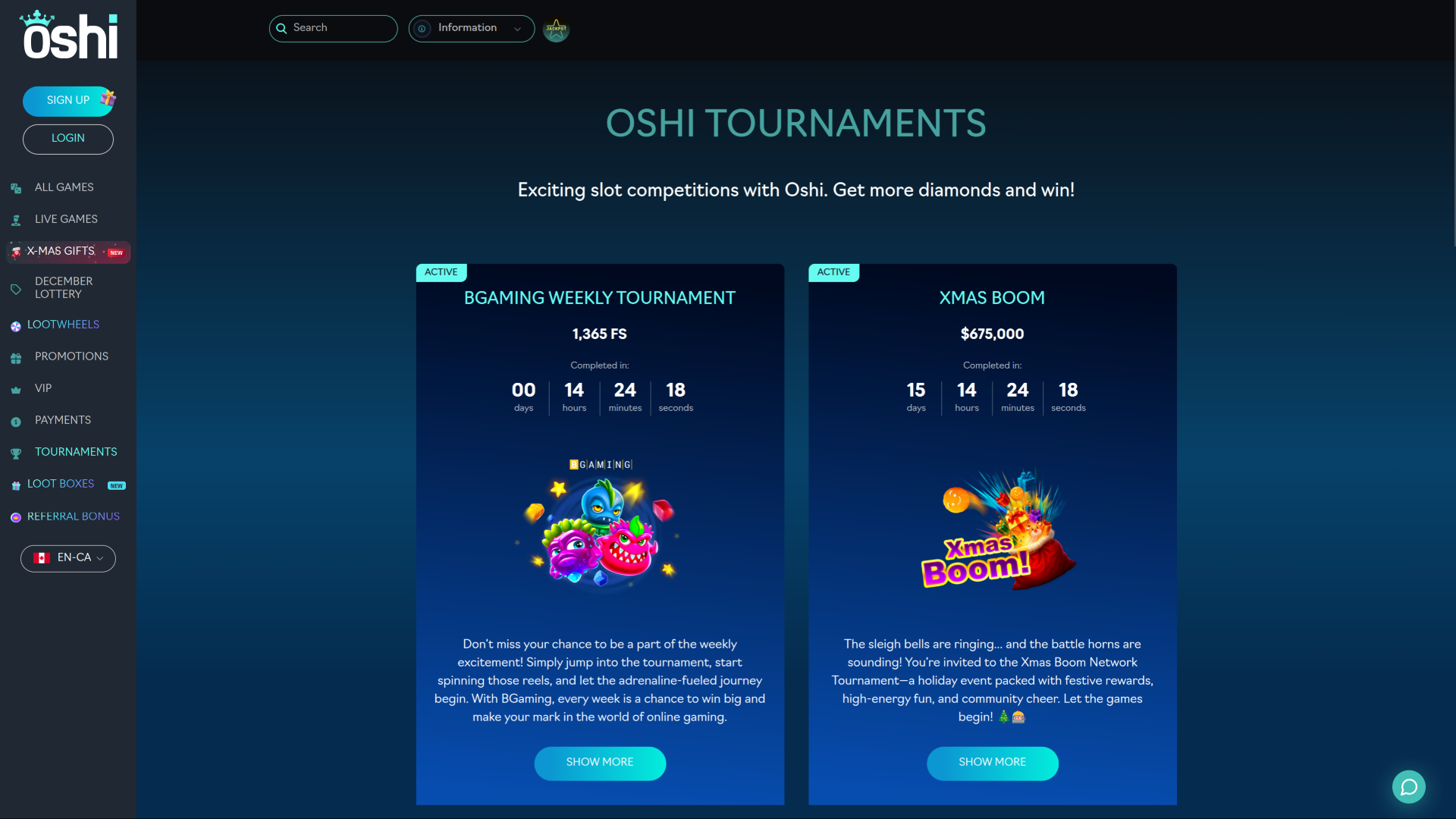 Tournois de casino sur ordinateur Oshi