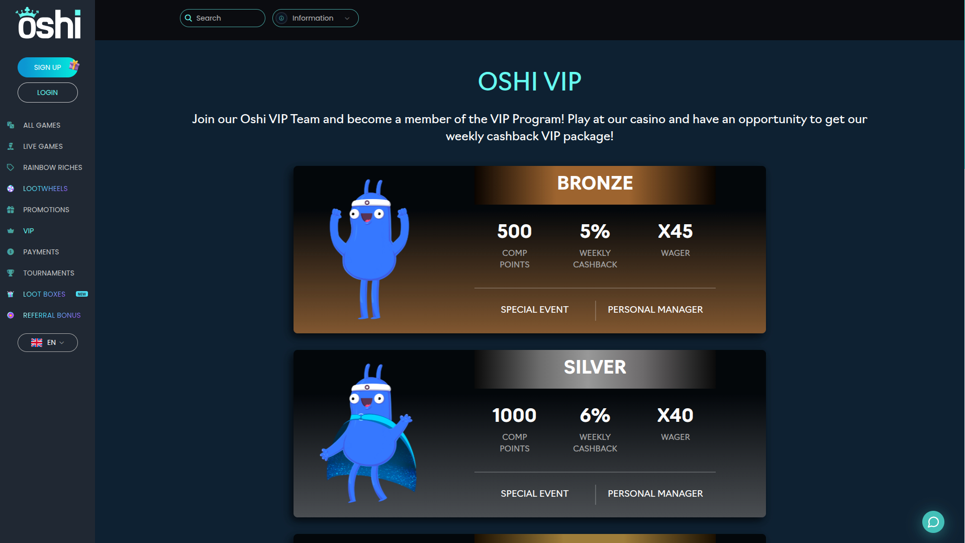 Oshi Casino Desktop VIP Program