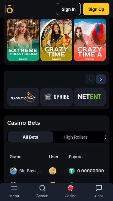 Page mobile des développeurs de jeux de casino Osombet
