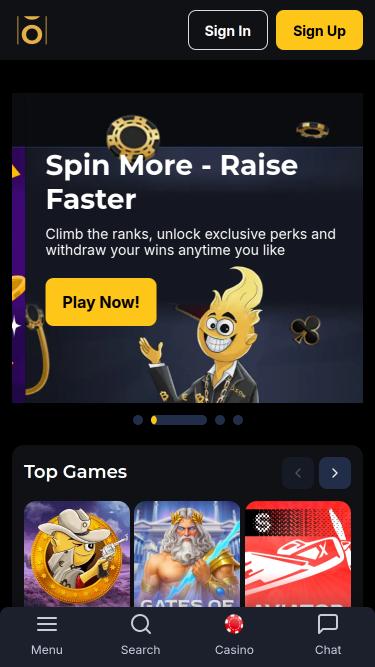 Page d'accueil mobile du casino Osombet