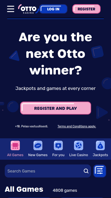 Page d'accueil mobile d'Otto Kasino