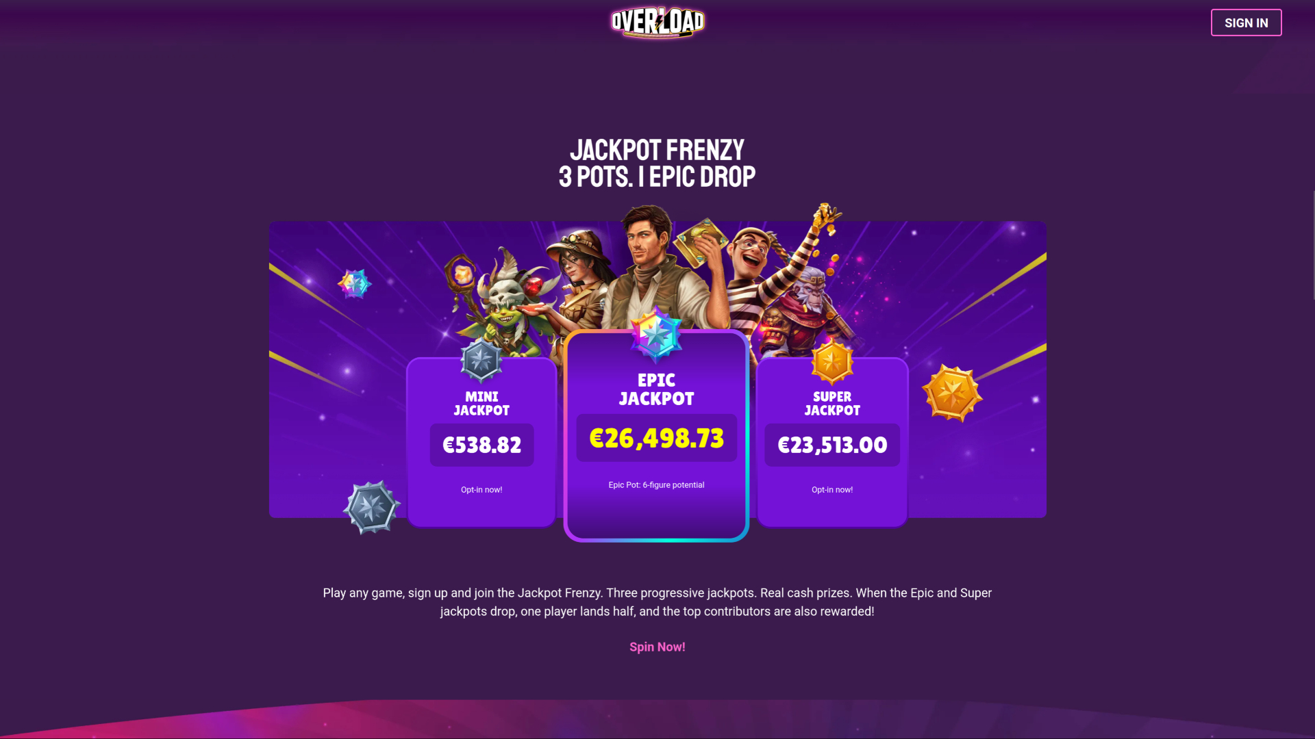 Jackpot de escritorio de Overload Casino