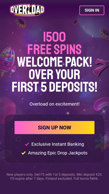 Página de inicio móvil de Overload Casino
