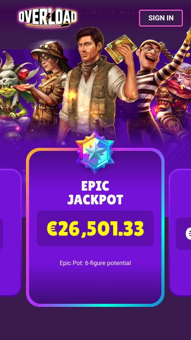 Jackpot móvil de Overload Casino