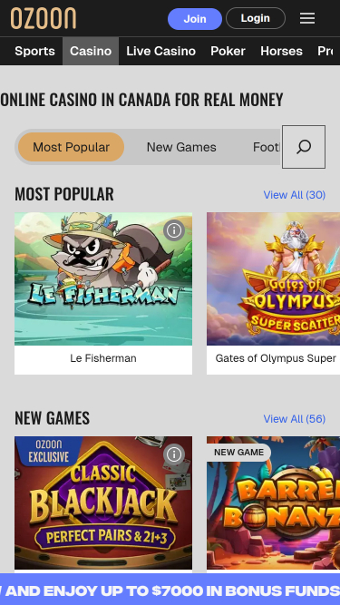 Jeux mobiles du casino Ozoon