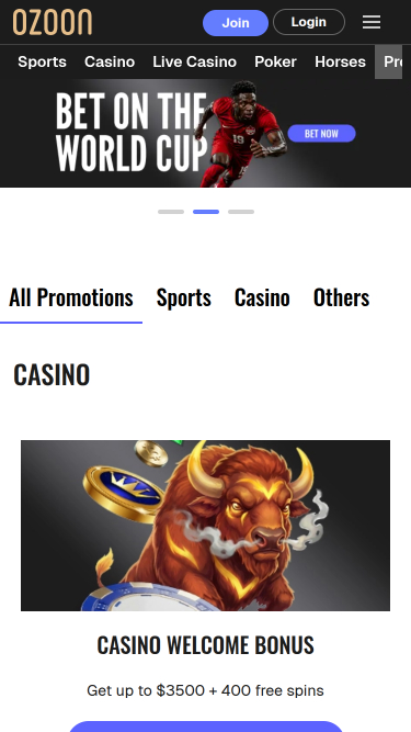 Promotions mobiles du casino Ozoon