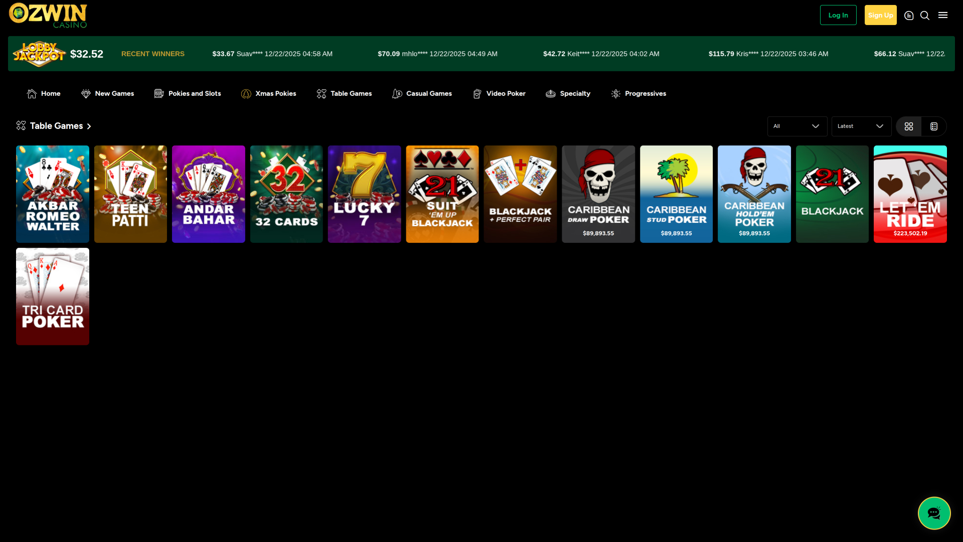 Jeux de table de casino Ozwin sur ordinateur