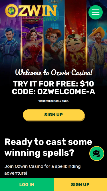 Page d'accueil mobile du casino Ozwin