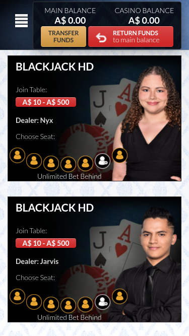 Casino mobile Ozwin avec croupier en direct