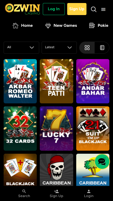 Jeux de table mobiles du casino Ozwin