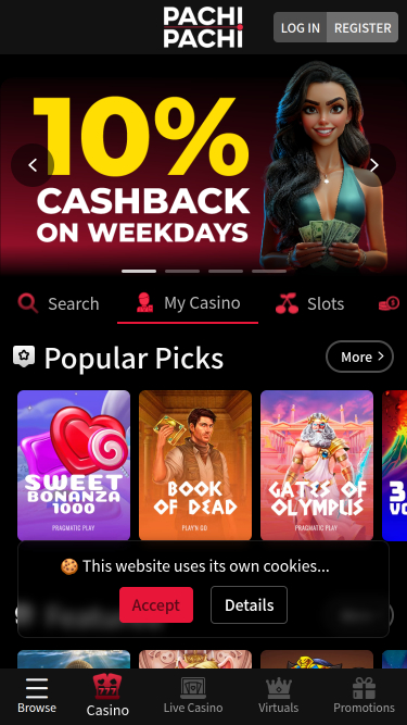 PachiPachi Casino Mobile Homepage