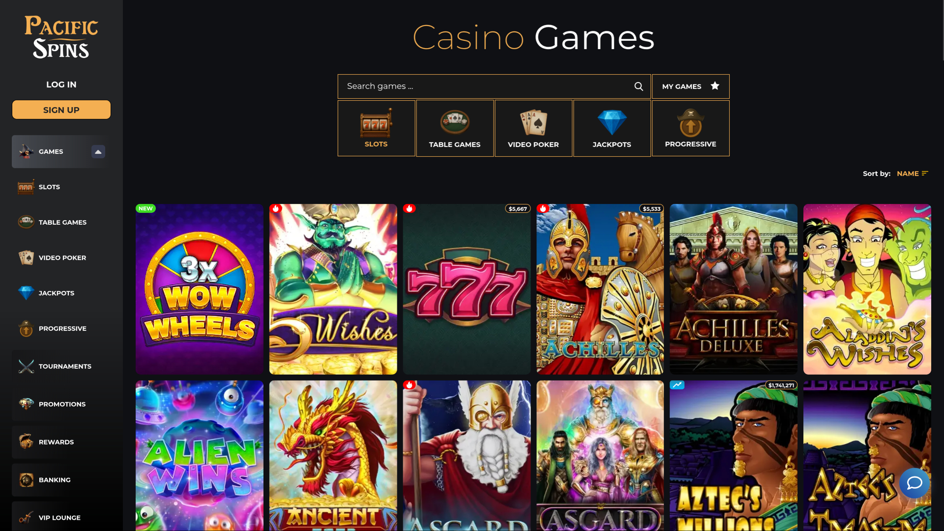 Jeux de casino Pacific Spins sur ordinateur