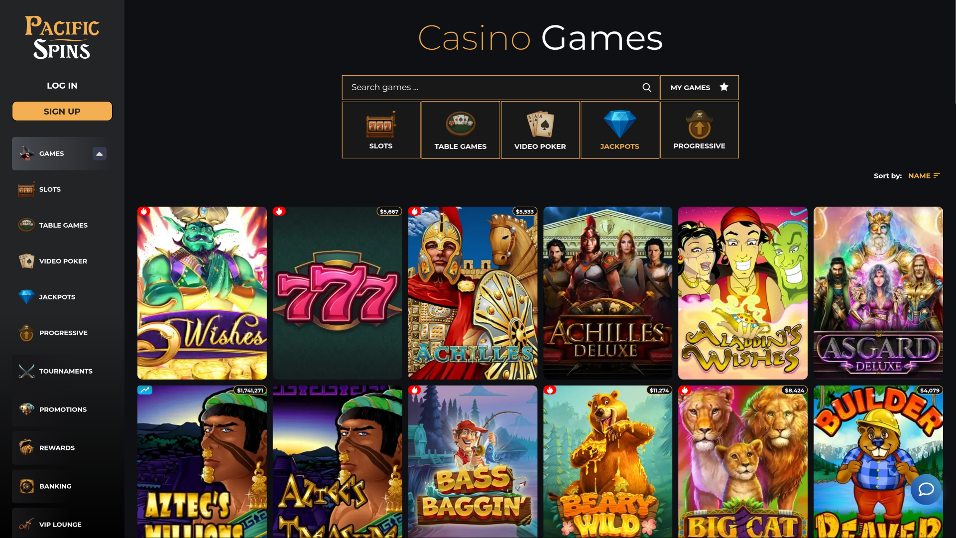 Jackpot du casino Pacific Spins sur ordinateur