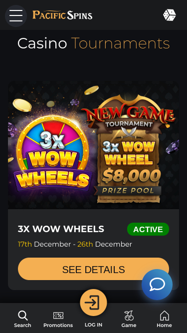 Tournois mobiles du casino Pacific Spins