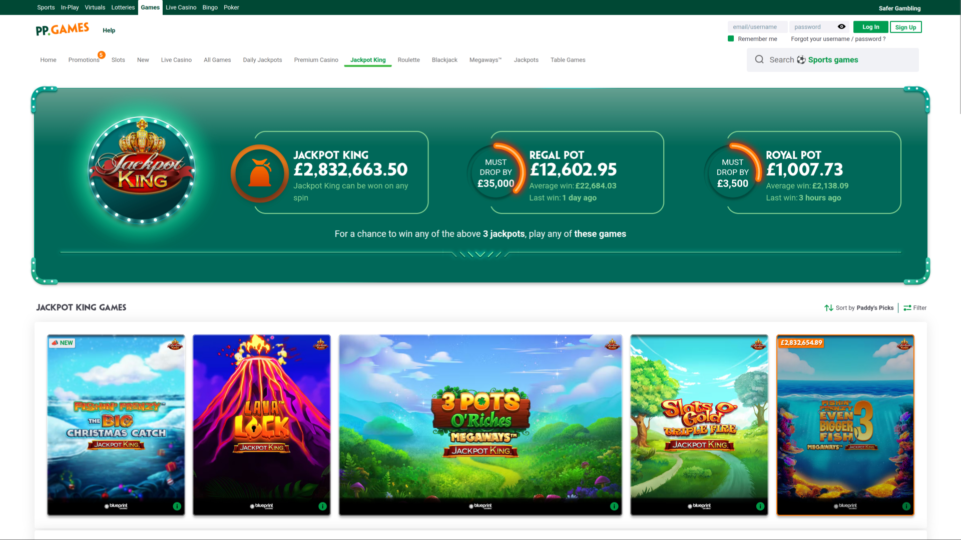 Jackpot de escritorio del casino Paddy Power